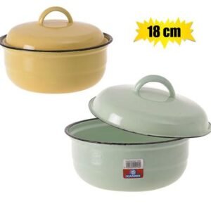 Food dish enamel 18cm w/lid plain