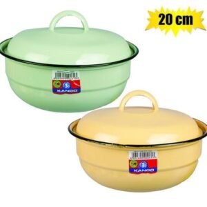 Food dish enamel 20cm w/lid plain