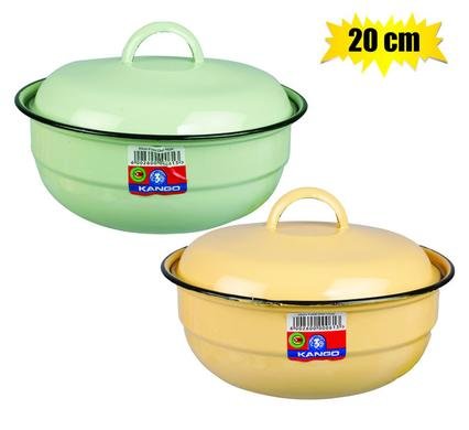 Food dish enamel 20cm w/lid plain