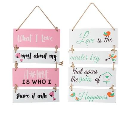 Plaque mdf 4 signs w/rope 2-asstd