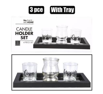 Candle-holder-set 3pce w/tray