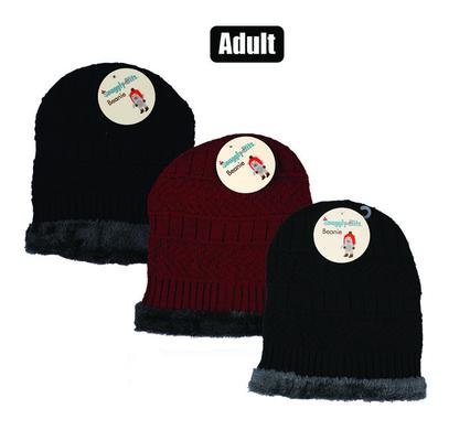 Beanie adult knitted w/inner fleece ass