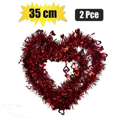 Orn occasion love tinsel heart 30x28cm