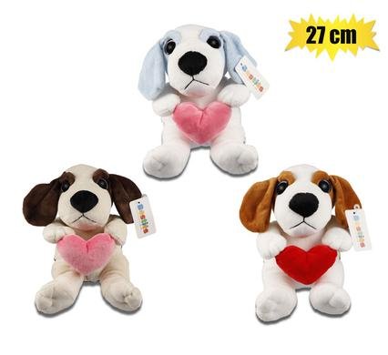 Plush love dog w/heart asstd 27cm