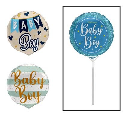 Balloon air fill w/stick baby boy