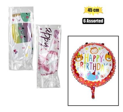 Balloon w/stick air bday asstd 45cm