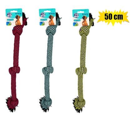 Pet dog tug toy string triple knot 50cm