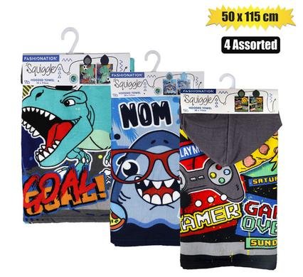 Towel hooded 50x115cm boys asstd