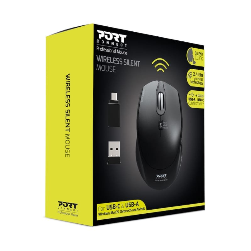 Port Connect Silent 1600DPI 3 Button Wireless Mouse - Black - Image 4