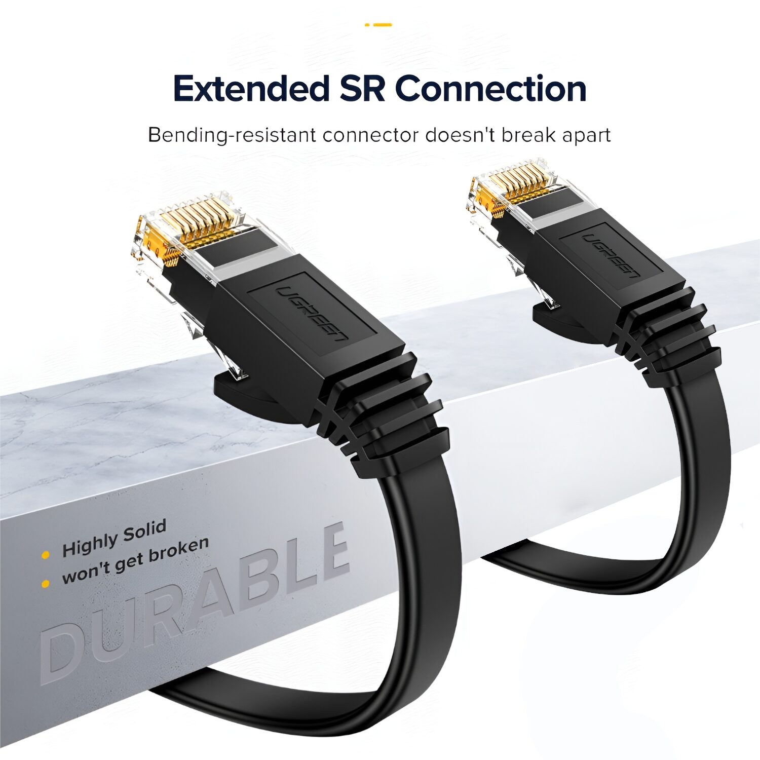 UGREEN NW102 Cat6 U/UTP Flat Ethernet Cable 15m - Black - Image 4